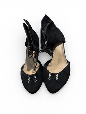 Black Suede Lace‑Up Wedge Shoes – Size 10W